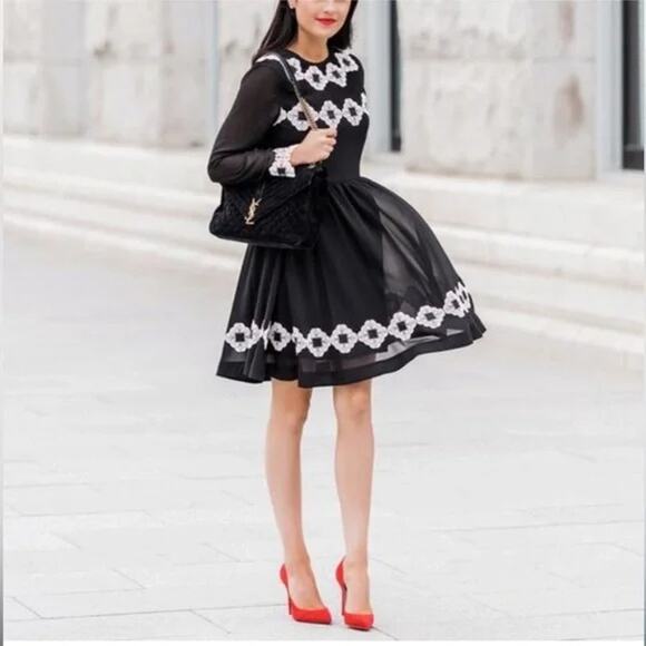 Ted Baker London AVIANAH Applique midi skater dress Lace Trim Fit Flare 1 USA 4 - Picture 2 of 16